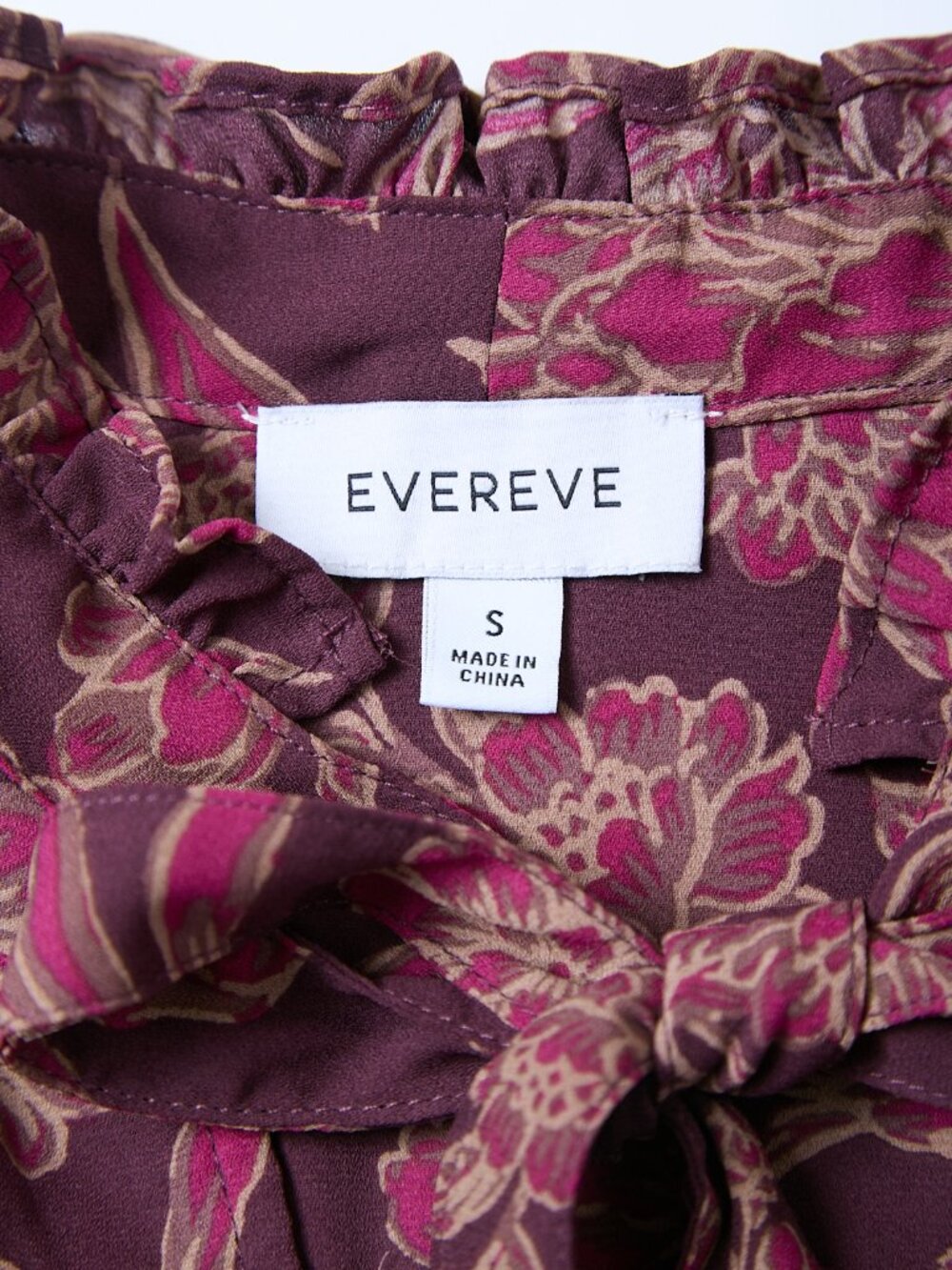 Evereve Mindie Tie Front Long Sleeve Floral Print Plum Lightweight Blouse Small - Picture 3 of 10